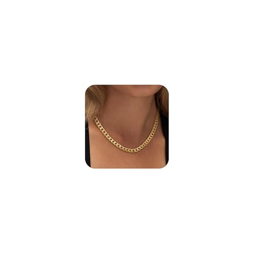 Tewiky Goldene Layered Halsketten für Damen, 14K Filigrane Goldkette, Trendige Cuban Link & Paperclip Kette mit Knebelverschluss, Modischer Chunky Schmuck, A GD von Tewiky