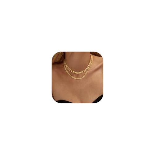 Tewiky Goldene Layered Halsketten für Damen, 14K Filigrane Goldkette, Trendige Cuban Link & Paperclip Kette mit Knebelverschluss, Modischer Chunky Schmuck, D GD von Tewiky