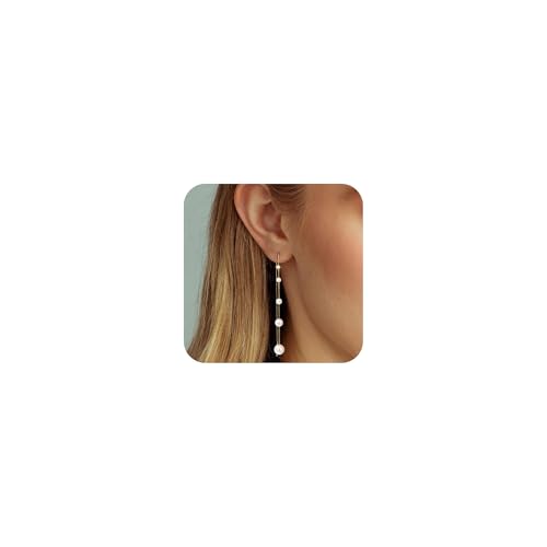 Tewiky Silberne Hängeohrringe für Damen GD4B – Zarte, lange Kettenohrringe in Gold/Silber | Trendy & hypoallergen | Fädelohrringe mit CZ oder Perlen | Modeschmuck für Frauen von Tewiky