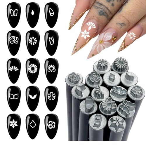 Nagellack Stempel - 15 Stück Nagelstift Set Mit Zubehör | Muster-Set Mit Verschiedenen Designs Maniküre Zubehör Für Frauen Und Mädchen von Tewzafiya