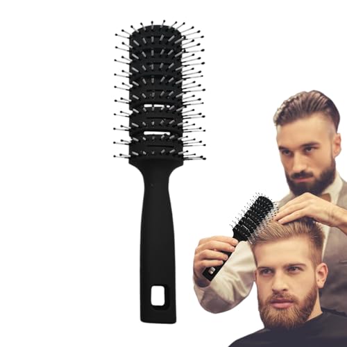 Rippenkamm, gebogene, belüftete Bürste - Antistatische Haarbürste für Männer und Frauen | Haarkamm, Massage-Haarkamm, Rippen-Massage-Haarkamm, Paddel-Entwirrungsbürste, ergonomischer Griff, neunreihig von Tewzafiya