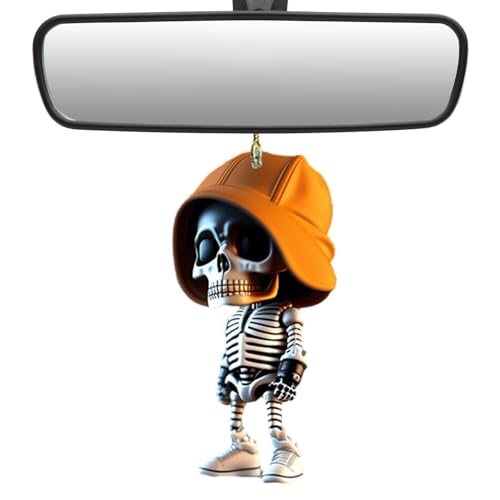 Schaukel Auto Anhänger Von Schaukel Skelett, Autospiegel Skelett Anhänger, Acryl Skelett Statue, Autospiegel Schaukel Anhänger, Schwingendes Skelett Rückspiegel Hängezubehör, Auto Spiegel Hängezubehör von Tewzafiya
