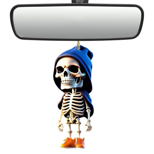 Schaukel Auto Anhänger Von Schaukel Skelett, Autospiegel Skelett Anhänger, Acryl Skelett Statue, Autospiegel Schaukel Anhänger, Schwingendes Skelett Rückspiegel Hängezubehör, Auto Spiegel Hängezubehör von Tewzafiya