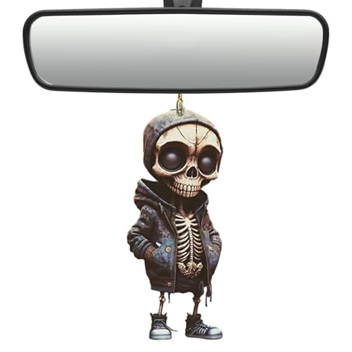 Schaukel Auto Anhänger Von Schaukel Skelett, Autospiegel Skelett Anhänger, Acryl Skelett Statue, Autospiegel Schaukel Anhänger, Schwingendes Skelett Rückspiegel Hängezubehör, Auto Spiegel Hängezubehör von Tewzafiya