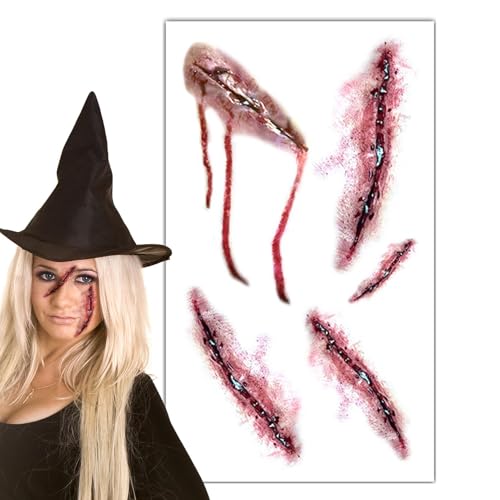Terror Halloween Gesichtsaufkleber,Gruseliger Gesichtsaufkleber | Halloween-Terror-Aufkleber,Simulation, Körper-Make-up-Dekoration, Gesichtsaufkleber, Streich-Requisiten für Halloween-Cosplay-Party von Tewzafiya