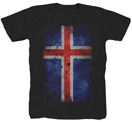 Island Fahne Schweden Norwegen Wikinger Ragnar Schottland Viking sw T-Shirt Shirt L von Tex-Ha