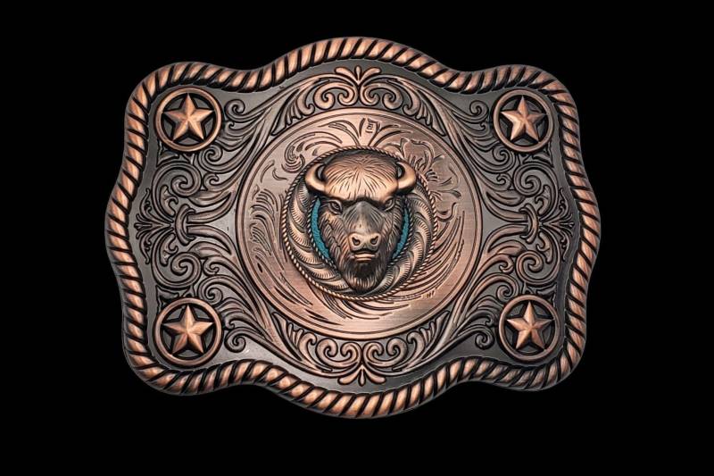 3-1/2 "x 4-1/2" Büffelkopf Schnalle Antik Kupfer 3-1/2 "x 4-1/2" Büffelkopf Schnalle Antik Kupfer von TexHAs