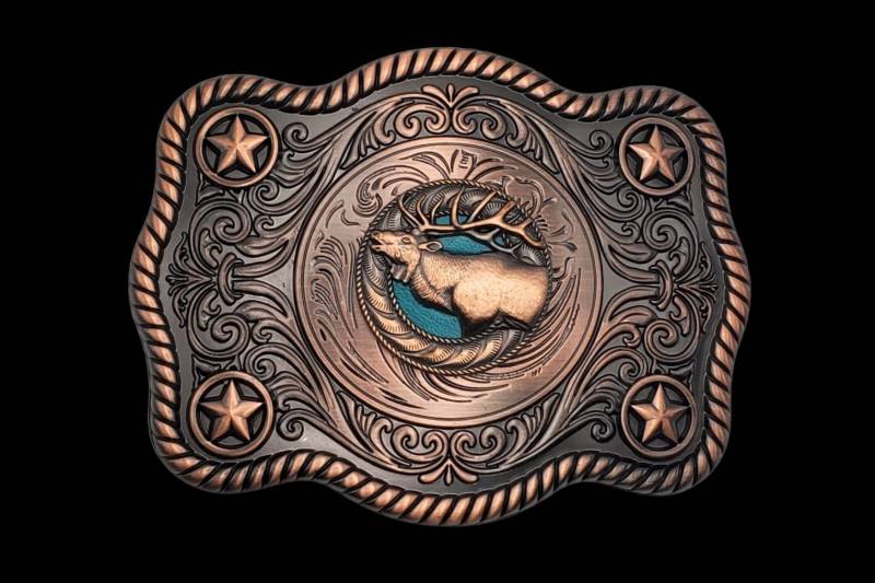 3-1/2 "x 4-1/2" Schnalle Elch Antik Kupfer von TexHAs