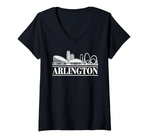 Damen Skyline von Arlington T-Shirt mit V-Ausschnitt von Texas Arlington Town