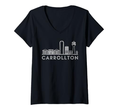 Damen Skyline von Carrollton T-Shirt mit V-Ausschnitt Damen Skyline von Carrollton T-Shirt mit V-Ausschnitt von Texas Carrollton Town