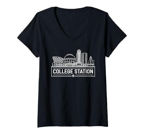 Damen Skyline von College Station T-Shirt mit V-Ausschnitt Damen Skyline von College Station T-Shirt mit V-Ausschnitt von Texas College Station Town