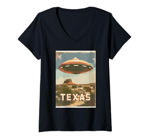 Damen Texas UFO Wüstenabenteuer Außerirdisch T-Shirt mit V-Ausschnitt Damen Texas UFO Wüstenabenteuer Außerirdisch T-Shirt mit V-Ausschnitt von Texas Desert Alien Spaceship Poster