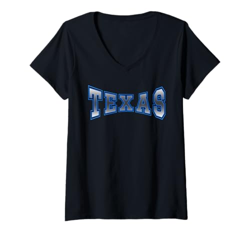 Damen Klassischer Stil, Blau, Texas T-Shirt mit V-Ausschnitt von Texas Romance.