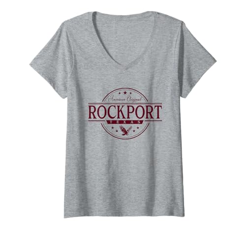 Damen Rockport Texas - Rockport TX Label T-Shirt mit V-Ausschnitt von Texas Souvenir Cos.