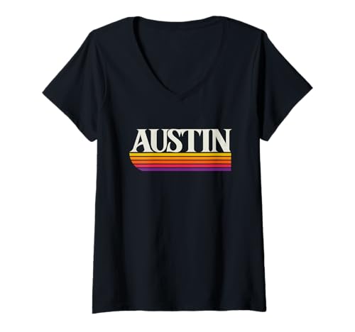 Damen Austin Texas Retro-Grafik – Austin TX T-Shirt mit V-Ausschnitt von Texas Throwbacks