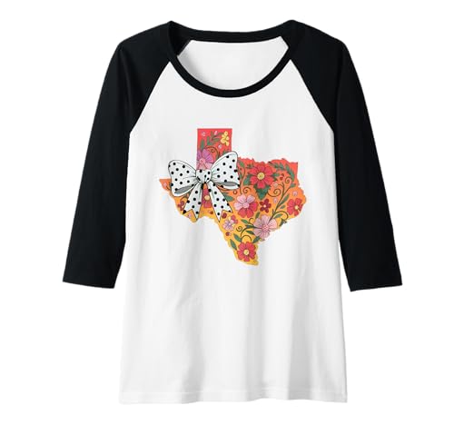 Damen Women's Texas Floral top, Bright Flowers with Coquette Raglan von Texas Wildflower State Threads, Gifts and Apparel