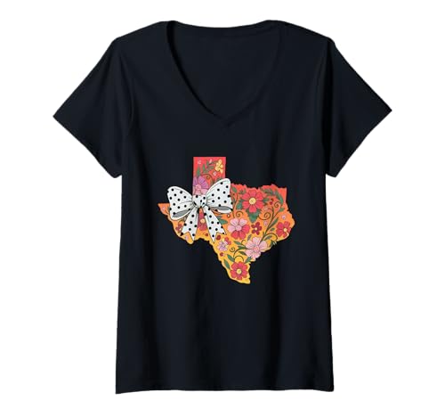 Damen Women's Texas Floral top, Bright Flowers with Coquette T-Shirt mit V-Ausschnitt Damen Women's Texas Floral top, Bright Flowers with Coquette T-Shirt mit V-Ausschnitt von Texas Wildflower State Threads, Gifts and Apparel