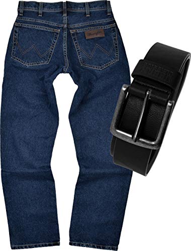 Texas Wrangler Herren Jeans Regular Fit inkl. Gürtel (Blue Black, W44/L36) von Texas