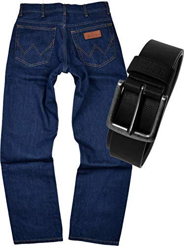 Texas Wrangler Herren Jeans Regular Fit inkl. Gürtel (Darkstone, W44/L36) von Texas