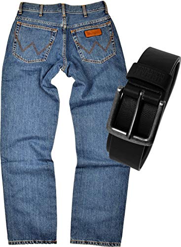 Texas Wrangler Herren Jeans Regular Fit inkl. Gürtel (Stonewash, W33/L30) von Texas