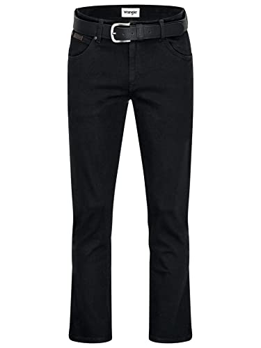 Texas Wrangler Stretch Herrenjeans mit Gürtel in schwarz oder braun (W38/L32, Blackoverdye + schwarzer Gürtel) von Texas