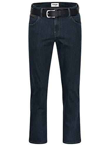 Wrangler Stretch Herrenjeans mit Gürtel in schwarz oder braun (W34/L32, Blueblack+ schwarzer Gürtel) von Texas