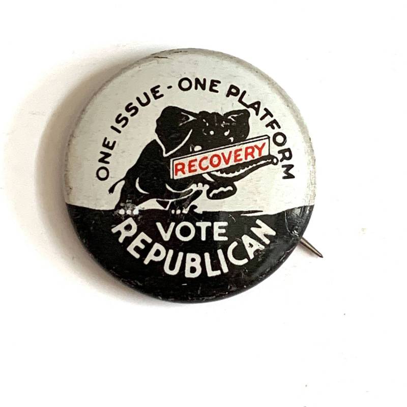 Abstimmung Republikaner Pin Hoover One Issue Platform Recovery Elefant Schwarz Weiß Rot von TexasGalTreasures