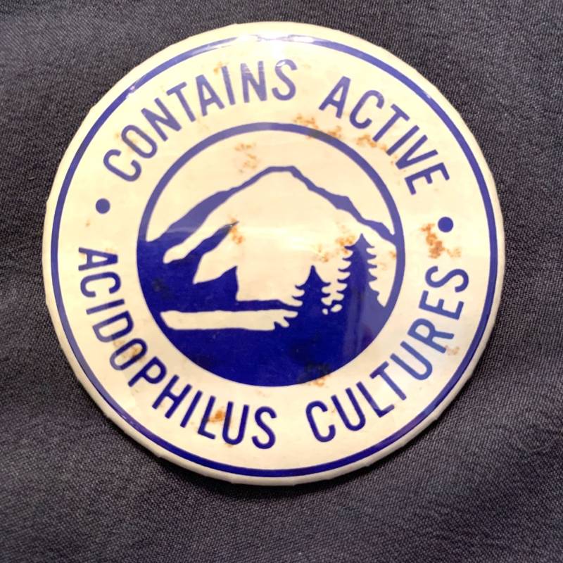 Enthält Aktive Acidophilus Kulturen Pinback Button Pin Mountain von TexasGalTreasures