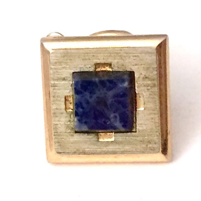Gold Tone Square Mit Blauem Marmor Stein Quadrat Krawatte Tack, Und Blau Tack von TexasGalTreasures