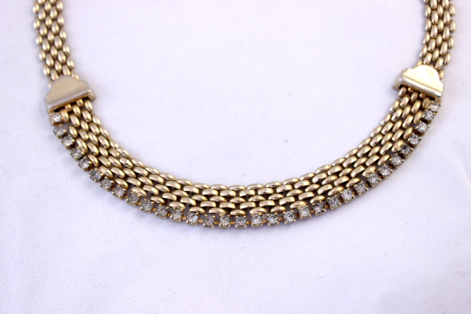 Goldfarbene Kette Und Strass-Halskette, Längenverstellbare Breite Halskette von TexasGalTreasures