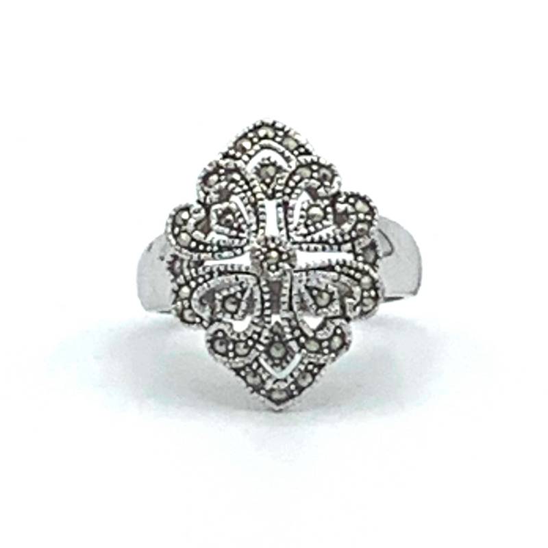 Jugendstil-Ring Aus Markasit-Silber, Durchbrochener Wirbel, Silberfarbener Ring, Größe 9, 75, Statement-Filigran Jugendstil-Ring Aus Markasit-Silber, Durchbrochener Wirbel, Silberfarbener Ring, Größe 9, 75, Statement-Filigran von TexasGalTreasures