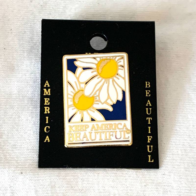 Keep America Schöne Pinback Button Emaille Rechteck Pin Gänseblümchen Weiß Gelb Blumen von TexasGalTreasures