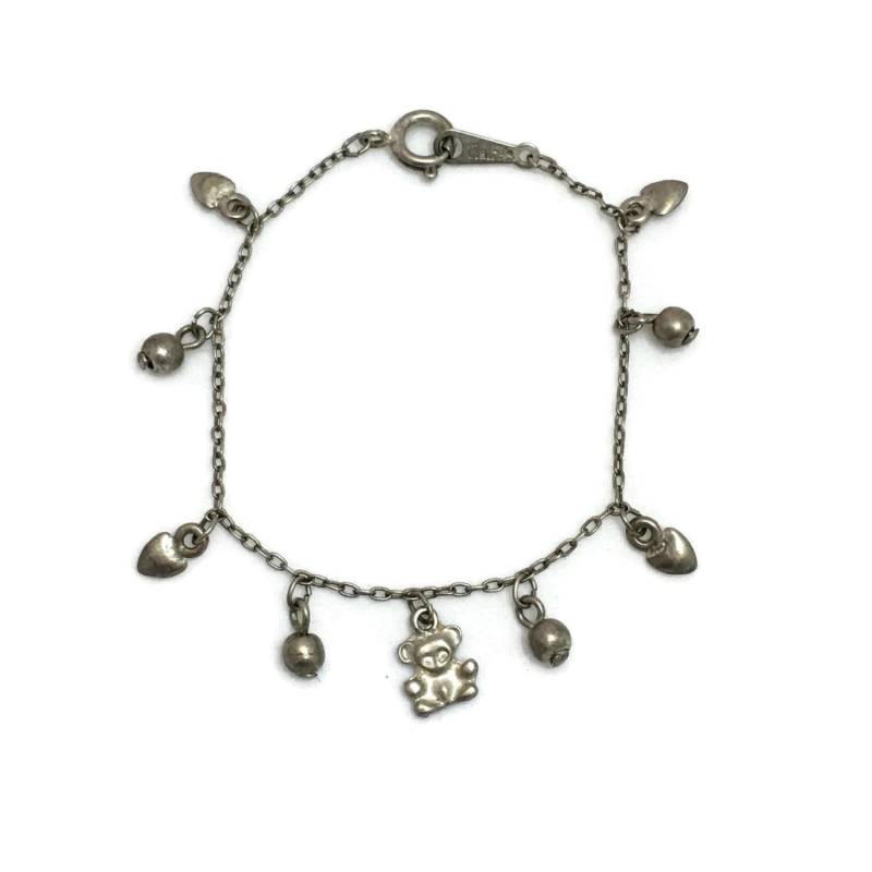 Kind Silber Ton Teddybär Bettelarmband, Bär Und Herzen Armband, Vintage Claires Baby Angelaufene Silber-Optik Kind Silber Ton Teddybär Bettelarmband, Bär Und Herzen Armband, Vintage Claires Baby Angelaufene Silber-Optik von TexasGalTreasures