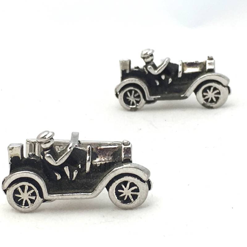 Modell T Manschettenknöpfe, Silber Ton Antique Roadster Cabrio Open Top Auto Show Swank Herren Zubehör, Und Fahrer von TexasGalTreasures