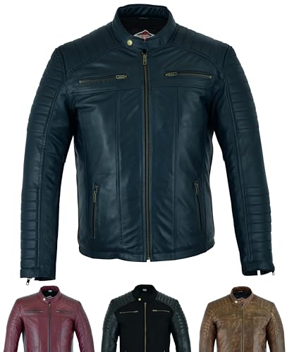 Texpeed Lederjacke herren schaffell echtleder - Lässige motorrad bikerstil jacke mantel Marine - 3XL von Texpeed