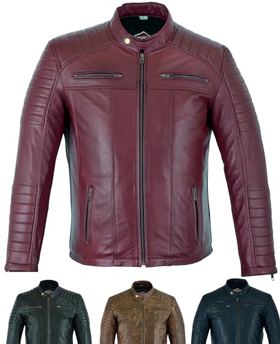 Texpeed Lederjacke herren schaffell echtleder - Lässige motorrad bikerstil jacke mantel Rot - 3XL von Texpeed