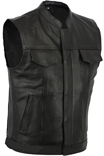 Turin motorrad leder weste herren - SOA Sons of biker chopper biker rocker lederweste - Rindleder top-grain echtleder mit reißverschluss - Schwarz von Texpeed