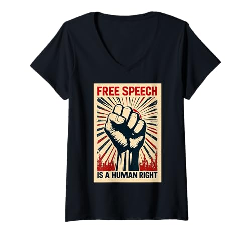 Damen Grafik im Retro-Stil mit freier Meinungsäußerung in Fetter Schrift T-Shirt mit V-Ausschnitt von Text design supporting free speech