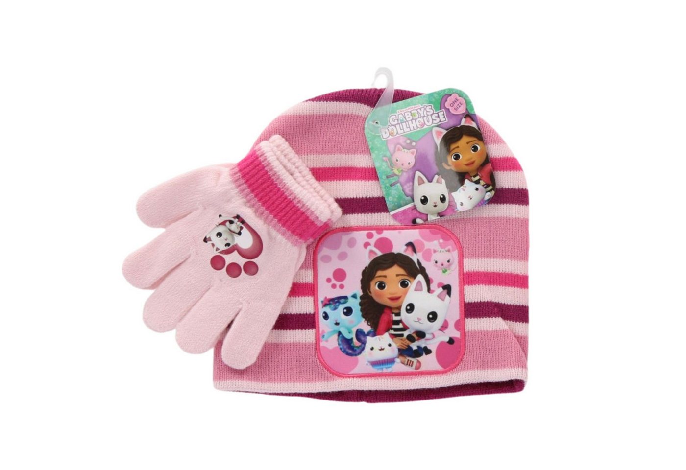 Textiel Trade B.V. Bommelmütze Gabby’s Dollhouse Mütze und Handschuhe Set Kinder Rosa & Pink von Textiel Trade B.V.