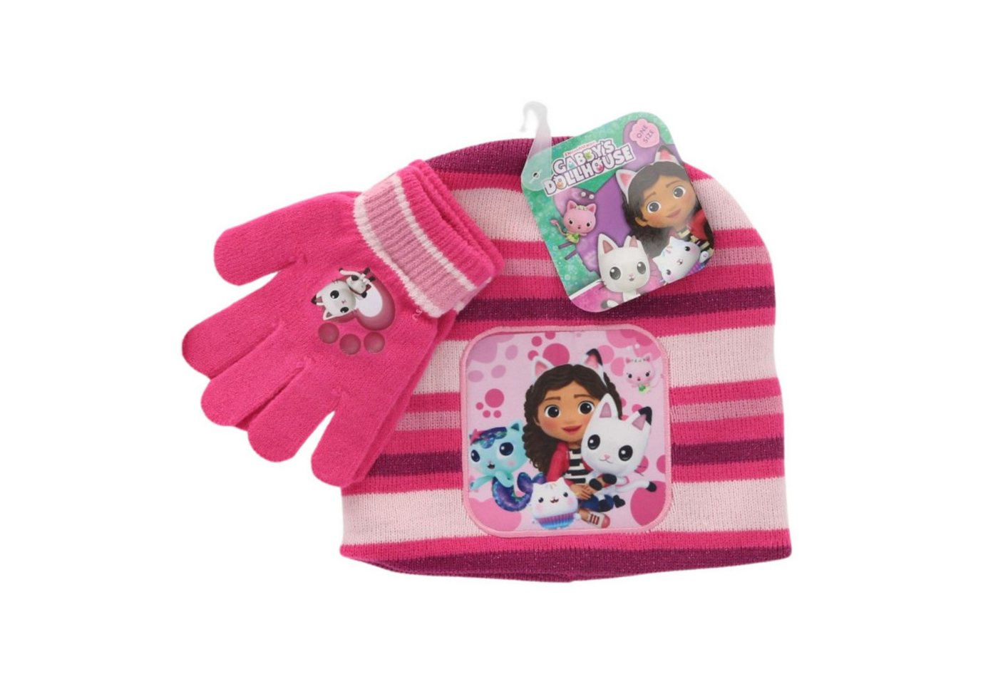 Textiel Trade B.V. Bommelmütze Gabby’s Dollhouse Mütze und Handschuhe Set Kinder Rosa & Pink von Textiel Trade B.V.