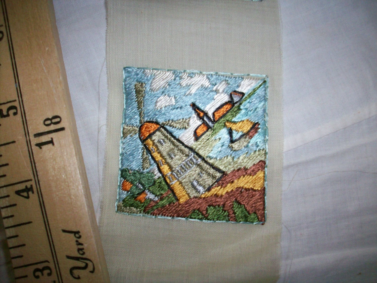 Antike Handlook Applikation Einer Szene in Holland von TextileArtLace