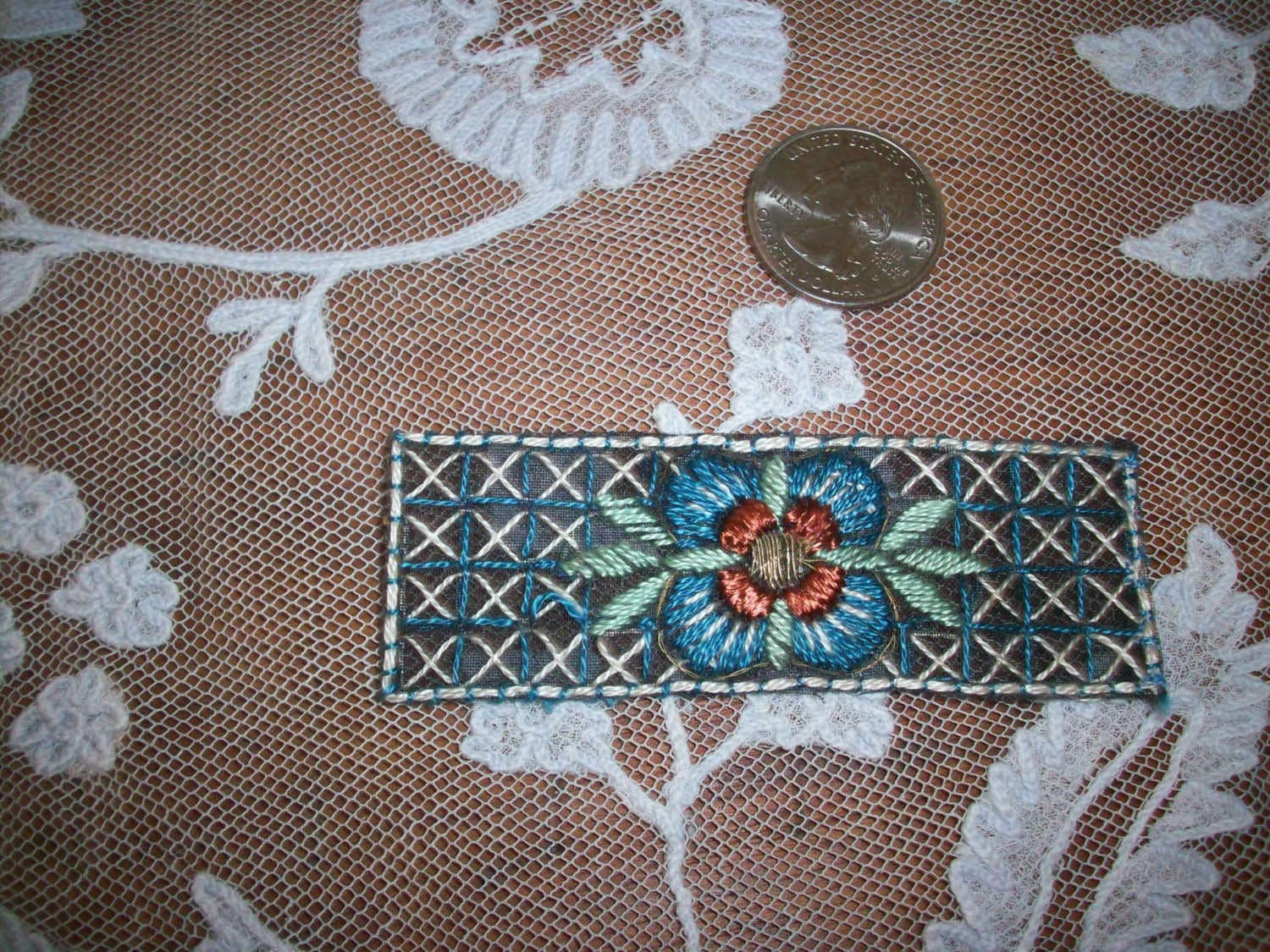 Antikes Deco Periode Applizierte Hand Getan von TextileArtLace