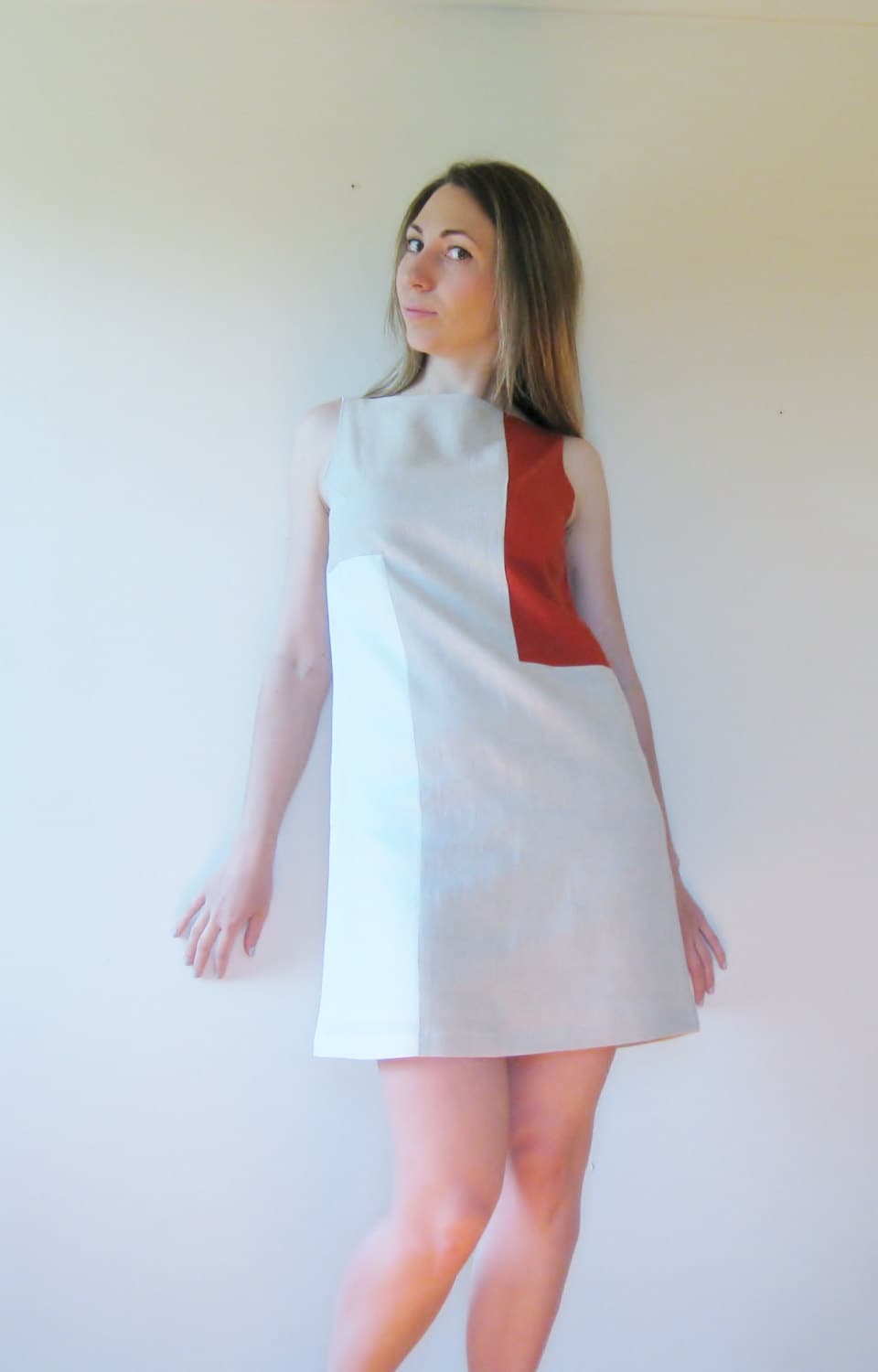 Leinenkleid Leinen Tunika. Color Block Kleid. Minikleid. Etuikleid. Lässiges Tageskleid. 60Er Jahre Etuikleid - Secret Antik von TextileJukebox