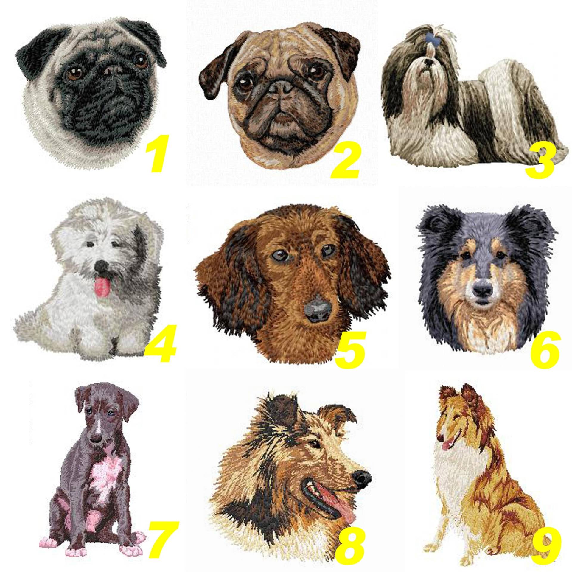 Gesticktes Patch-Abzeichen, Mops, Shih Tzu, Baumwolltüll, Shetland, Collie, Hund, Hundestickerei, Maschinenstickerei, Von Team Numérik von TextilePersonnalise