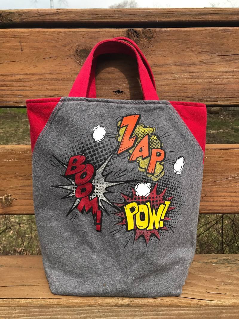 Comic-Buch-Soundeffekt-Einkaufstasche, Pow Strickprojekt Tasche, Beuteltasche, Comicontasche, Geschenk Für Stricker von TextileStockpile