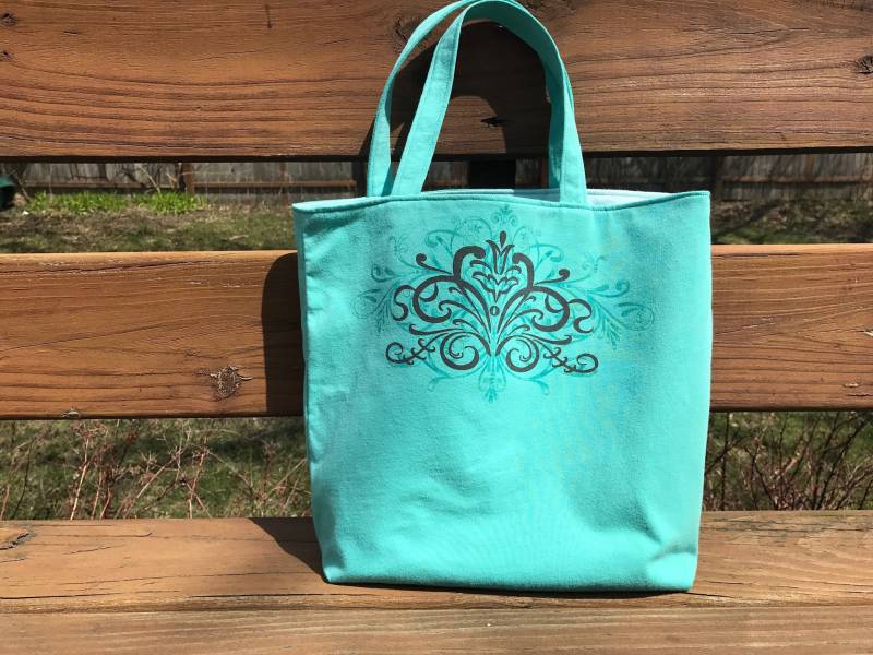 Strick Projekt Tasche, Blau Mit Nadelstreifen Design, Strickarbeit von TextileStockpile