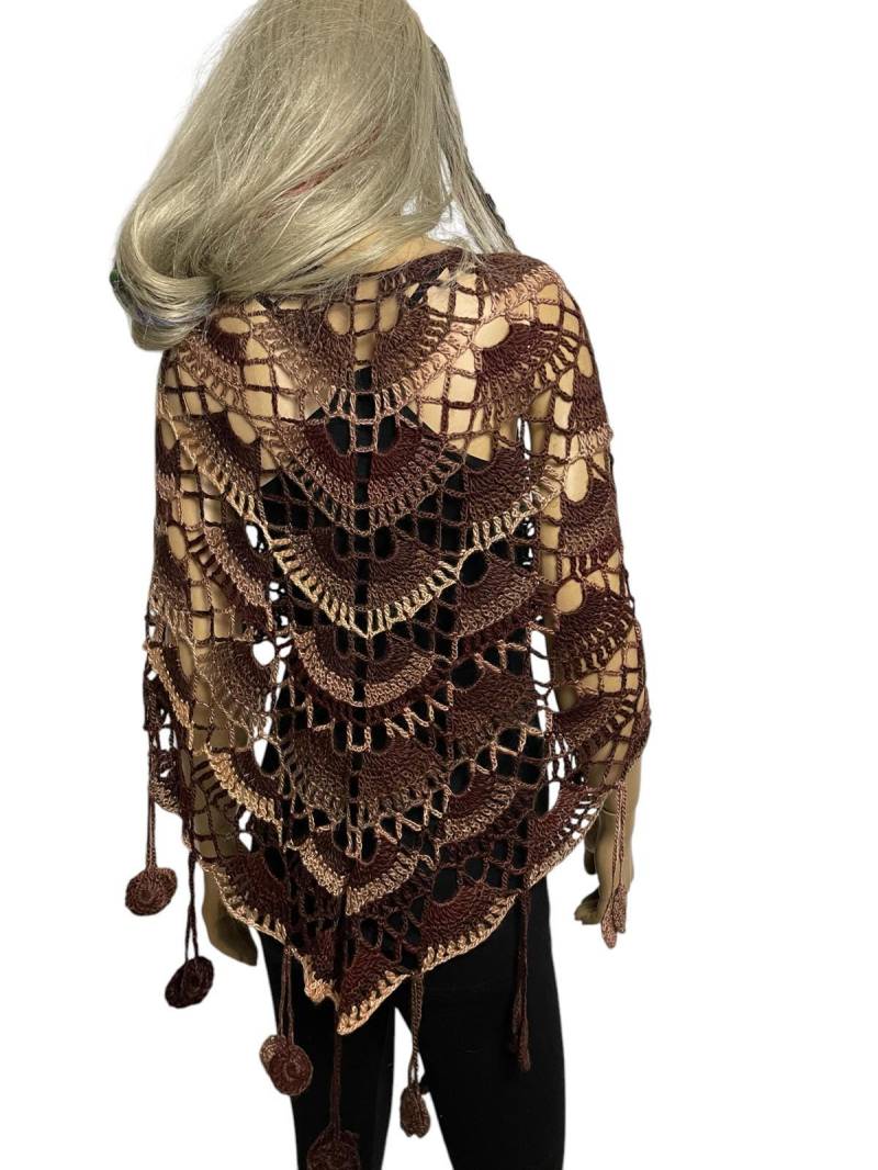 Boho Häkelschal Schokobrauner Seidenmohair-Spitzenschal von Textilemonster