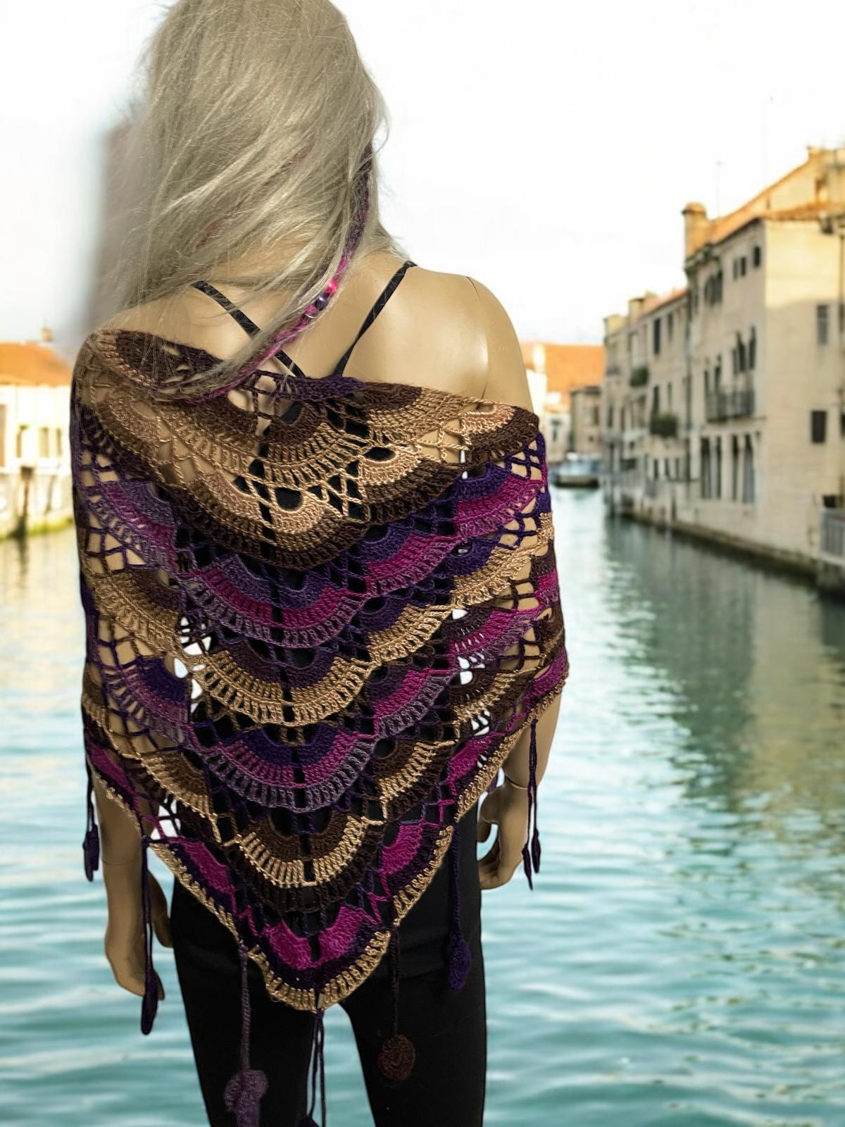 Boho Häkelschal Seide-Mohair-Mischung, Multicolor Lace Fringe Boho Häkelschal Seide-Mohair-Mischung, Multicolor Lace Fringe von Textilemonster
