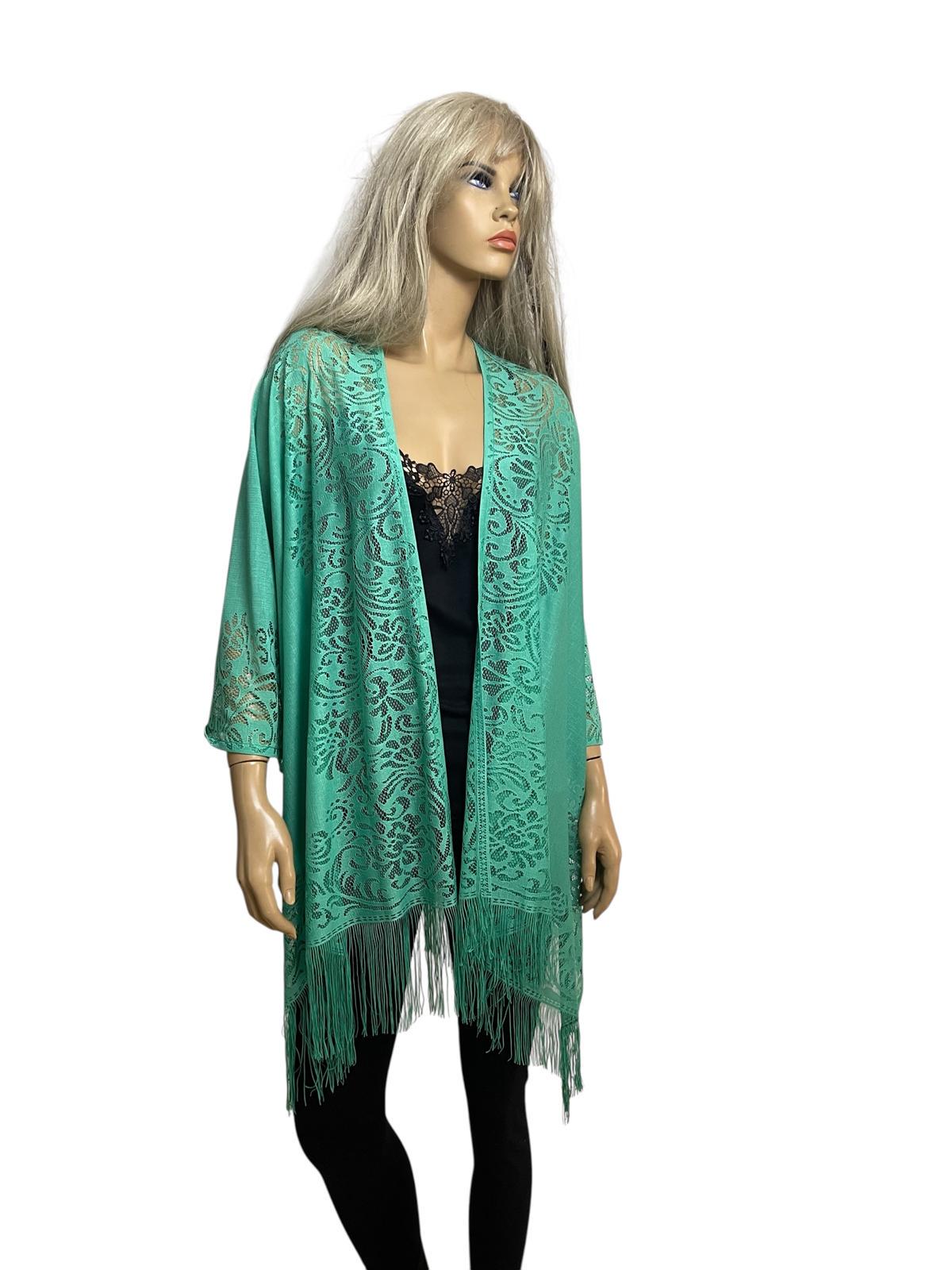 Kelly Green Lace Kimono Übergroße Ruana Style Strickjacke Kelly Green Lace Kimono Übergroße Ruana Style Strickjacke von Textilemonster
