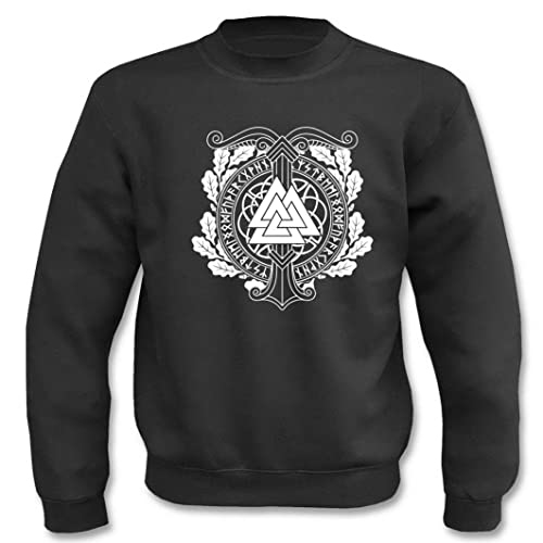 Pullover - Heidnischen Symbole der Weltbaum Irminsul Valknut und skandinavische Runen (XXL, Schwarz) von Textilfabrik Hering